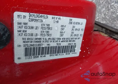 2001 Dodge Dakota Slt/Sport from USA, damaged, VIN 1B7GL2AN91S185571